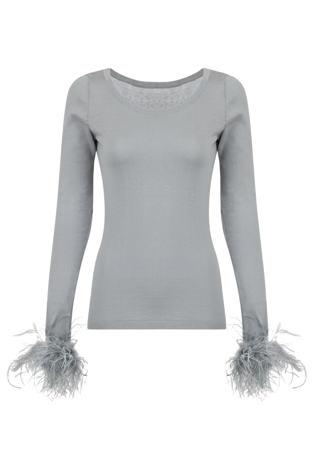 andreeva women's grey knit top with feathers