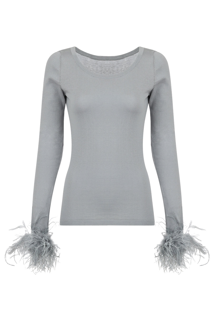 andreeva women's grey knit top with feathers