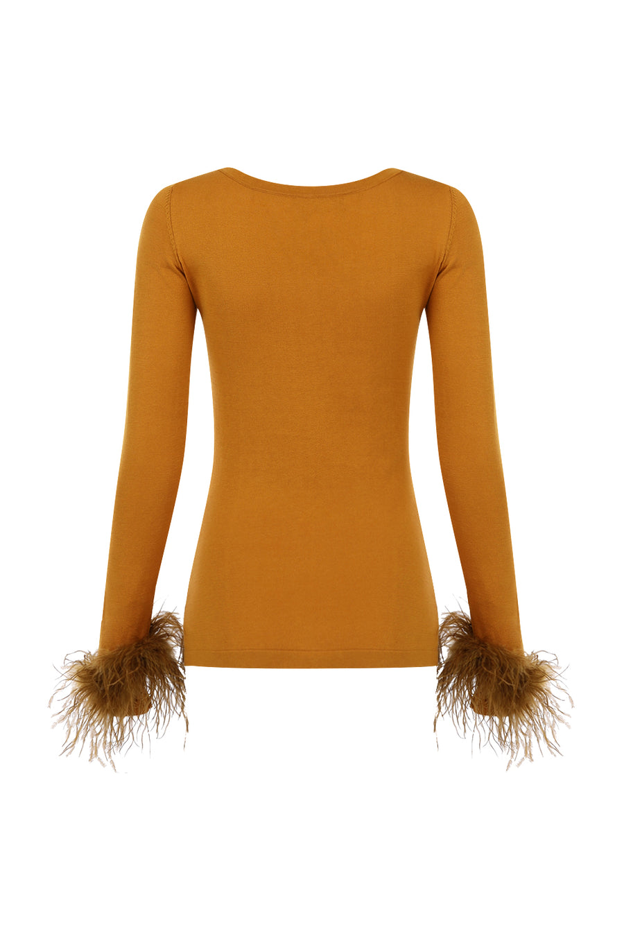 camel knit top with feathers