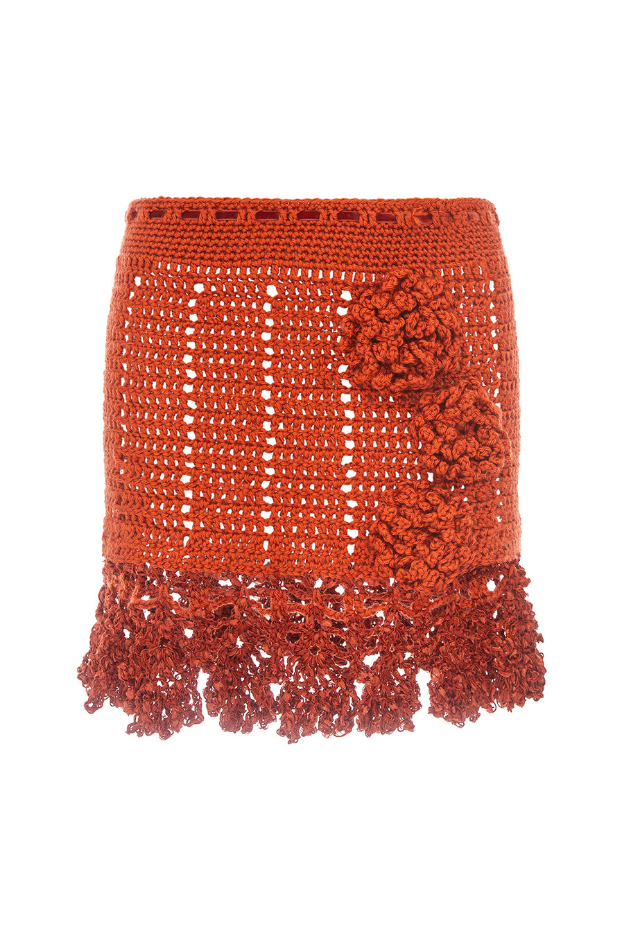 andreeva women's terracotta crochet mini skirt