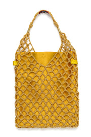 andreeva gold crochet tote bag