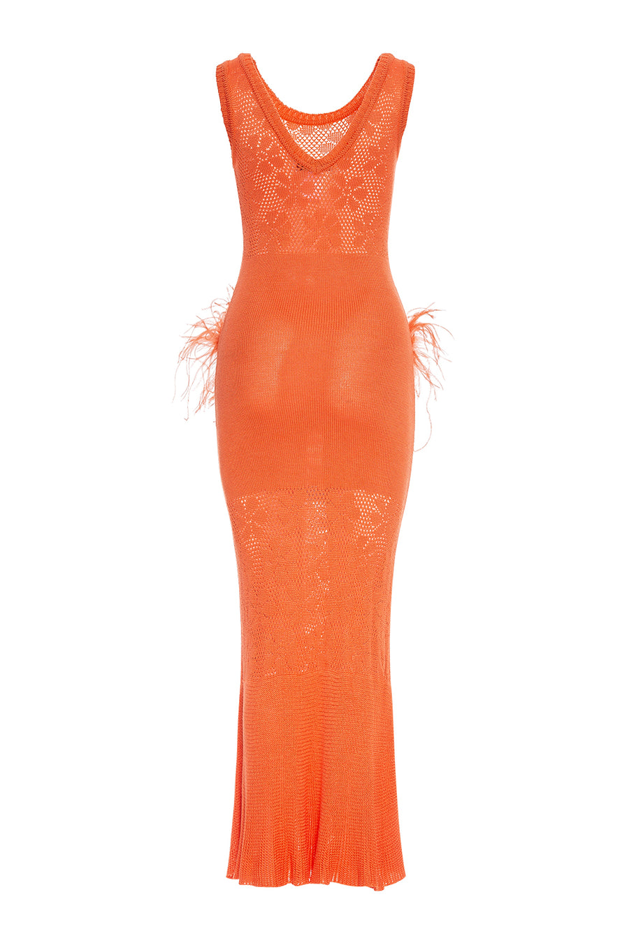 andreeva orange knit dress with feathers