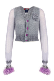 andreeva grey cashmere knit cardigan