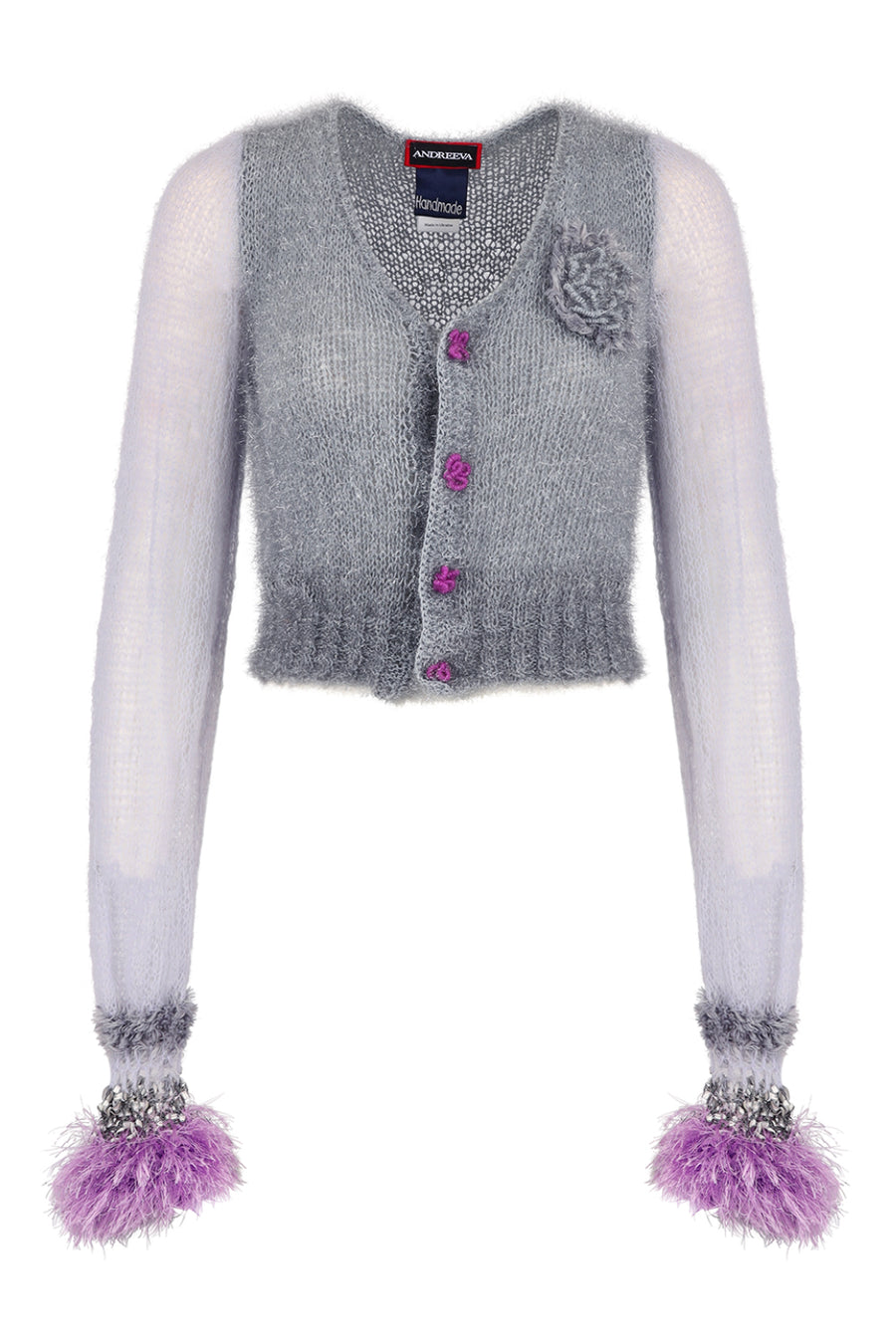 andreeva grey cashmere knit cardigan