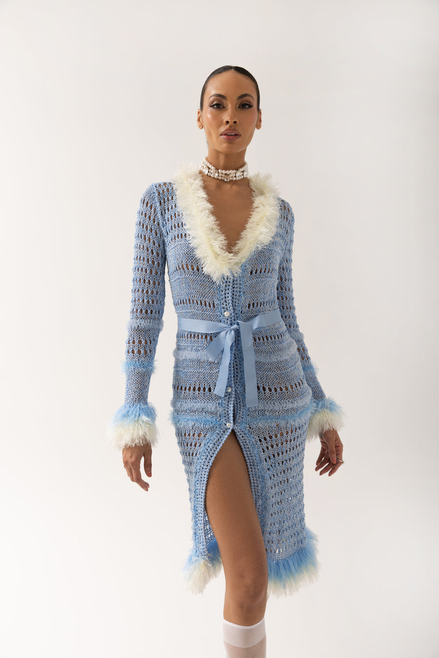 andreeva women's blue knit cardigan-dress
