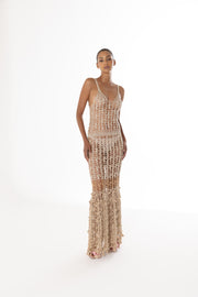 andreeva gold crochet maxi dress