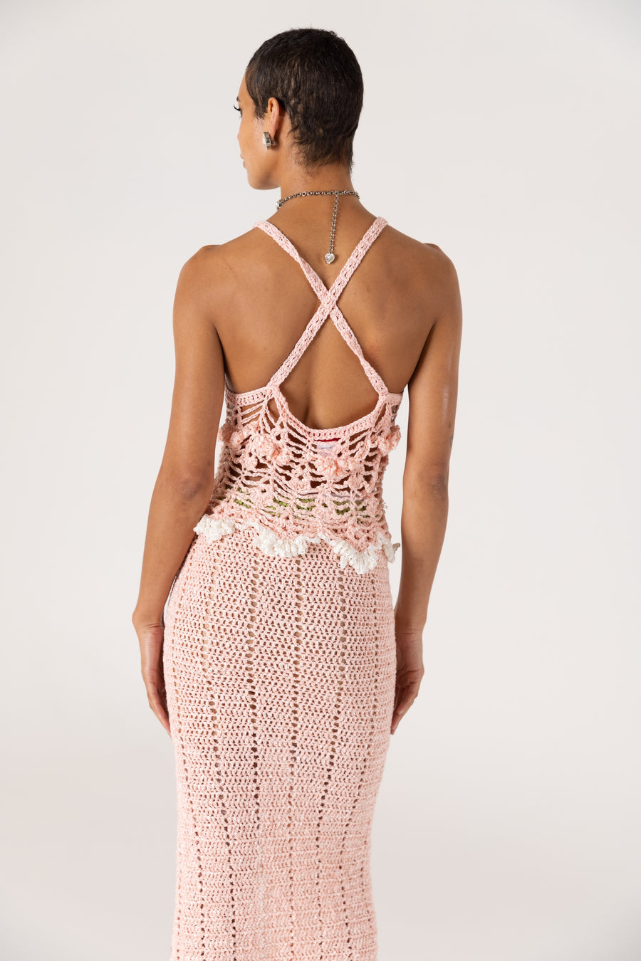 andreeva women's pink crochet top