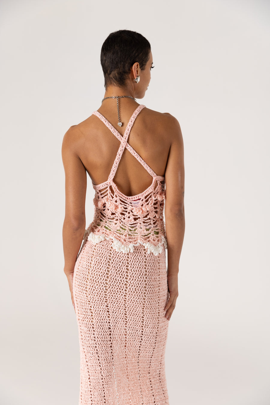 andreeva women's pink crochet top