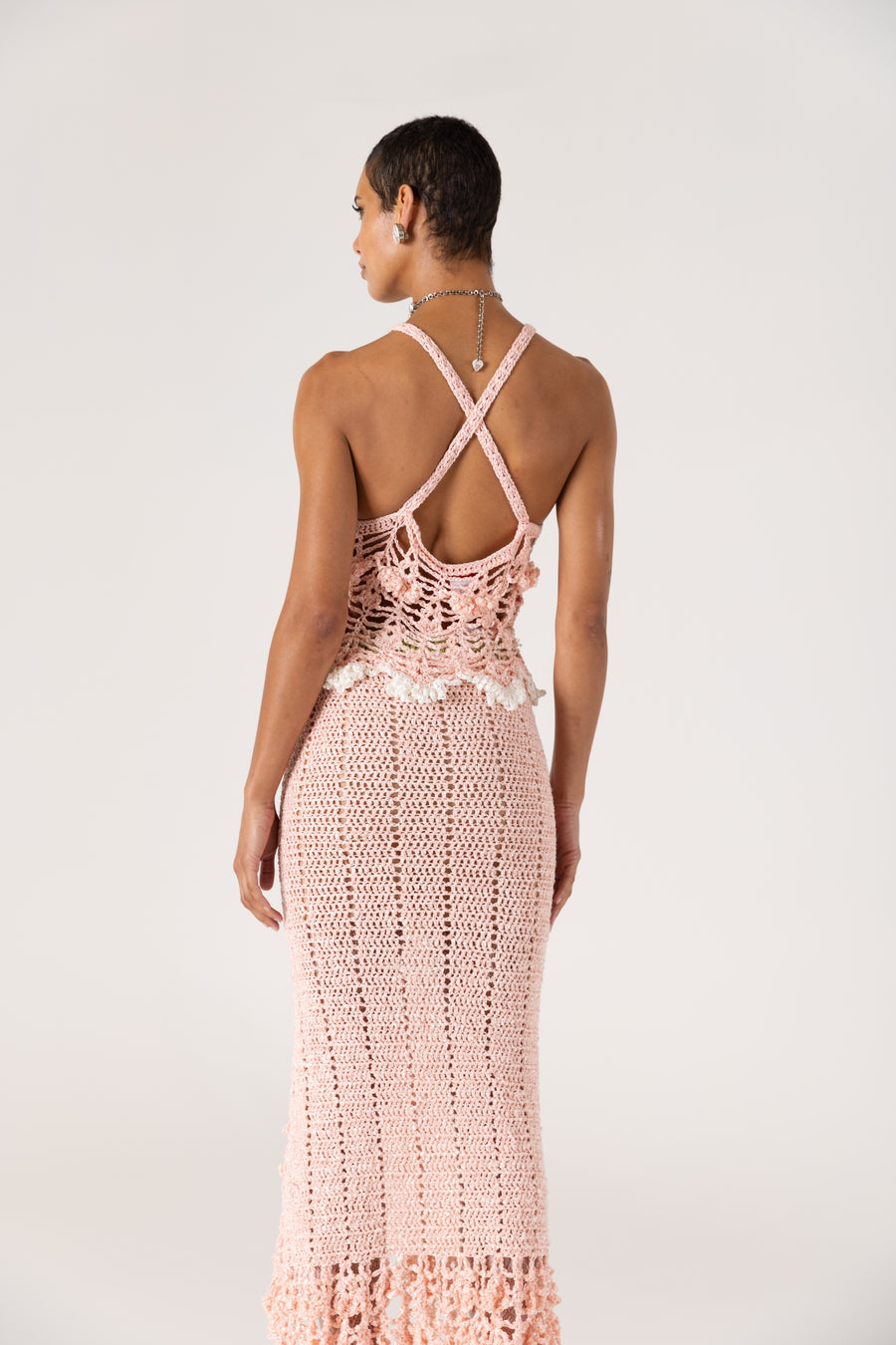 andreeva women's pink crochet top