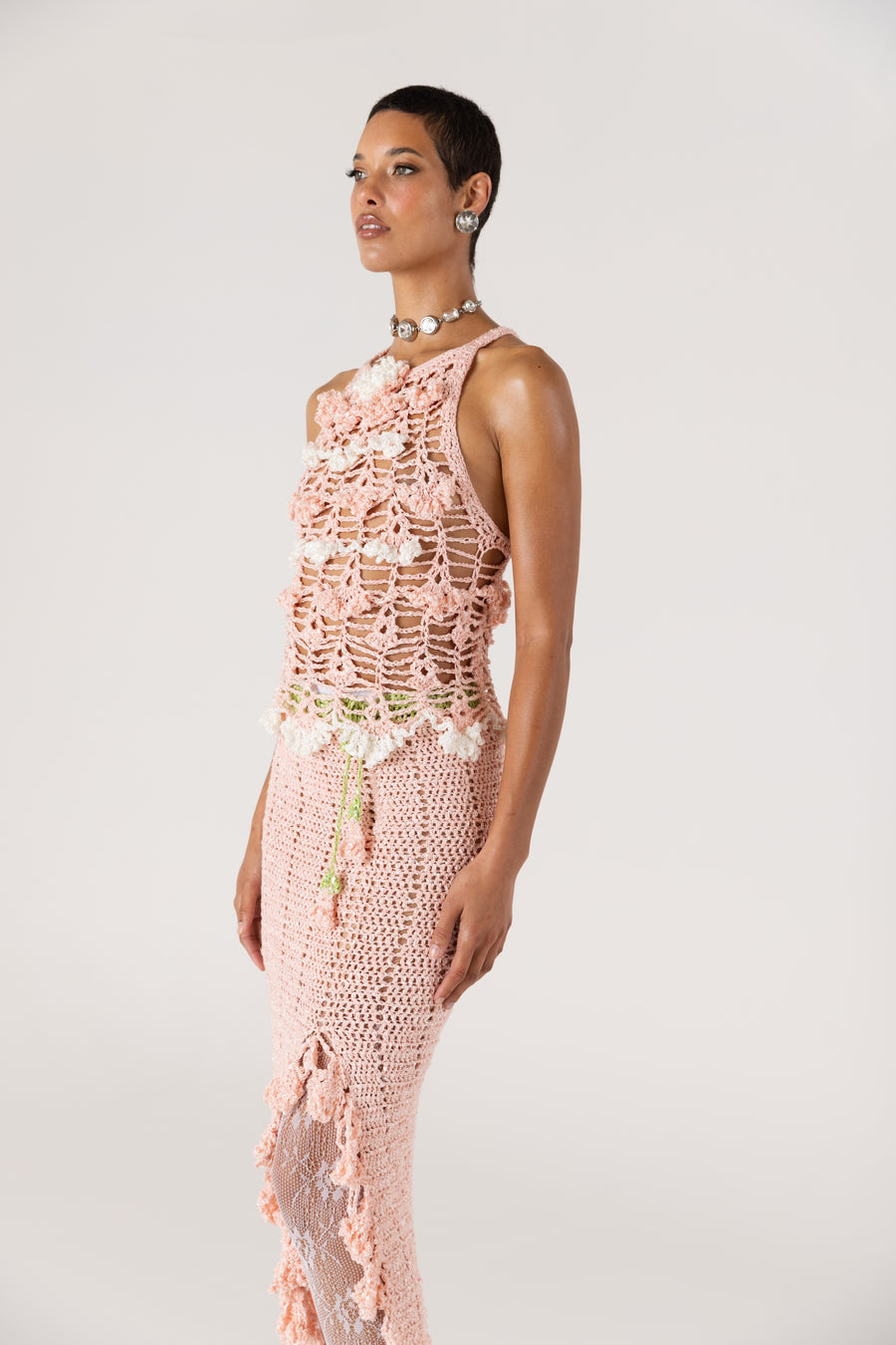 andreeva women's pink crochet top