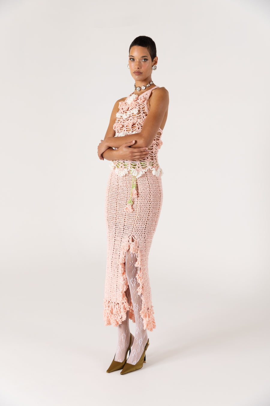 andreeva women's pink crochet top