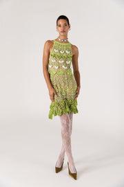 andreeva womens green crochet mini dress