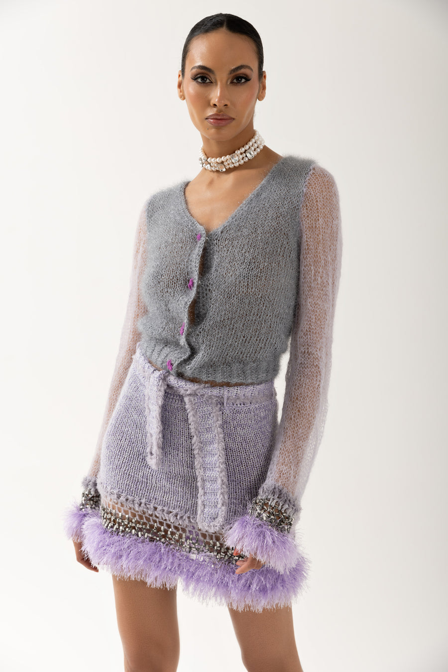 andreeva grey handmade knit cardigna