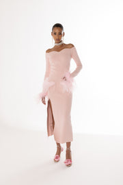 andreeva pink knit top with feathers