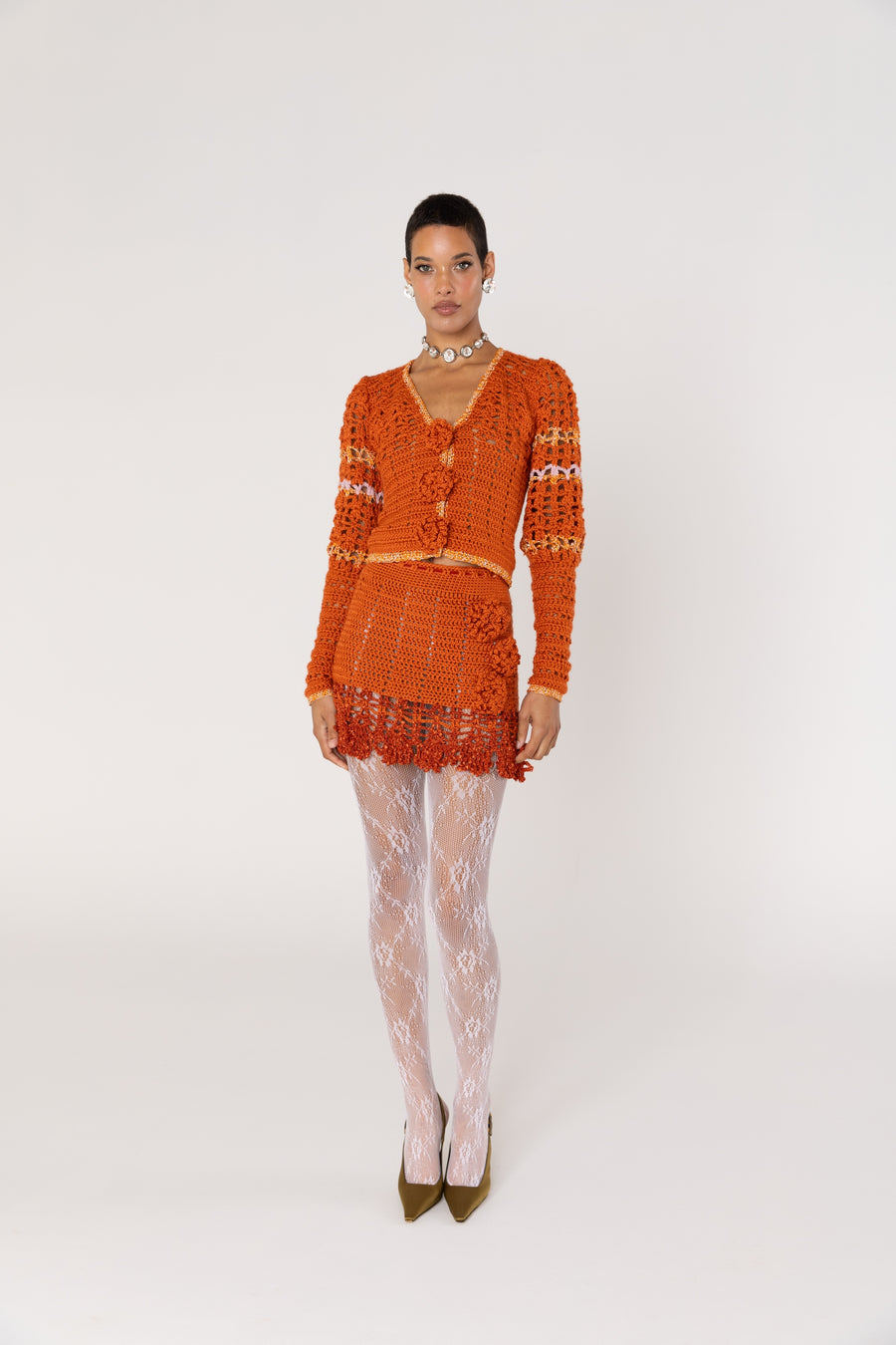 andreeva womens orange crochet cardigan