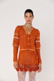 andreeva womens orange crochet cardigan