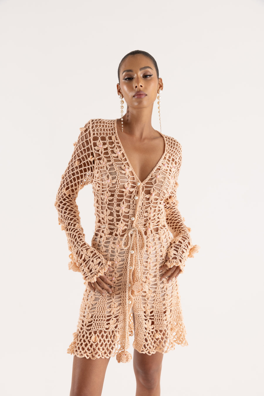 andreeva women's knit peach crochet dress