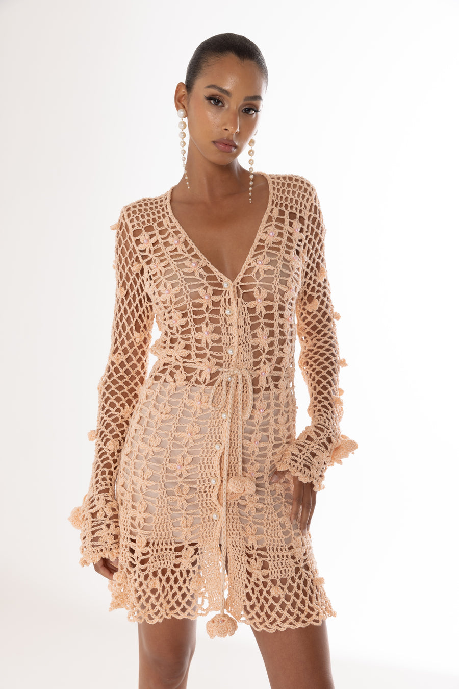 andreeva women's knit peach crochet dress