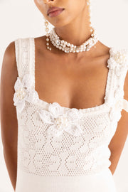 andreeva white knit dress with embroidery