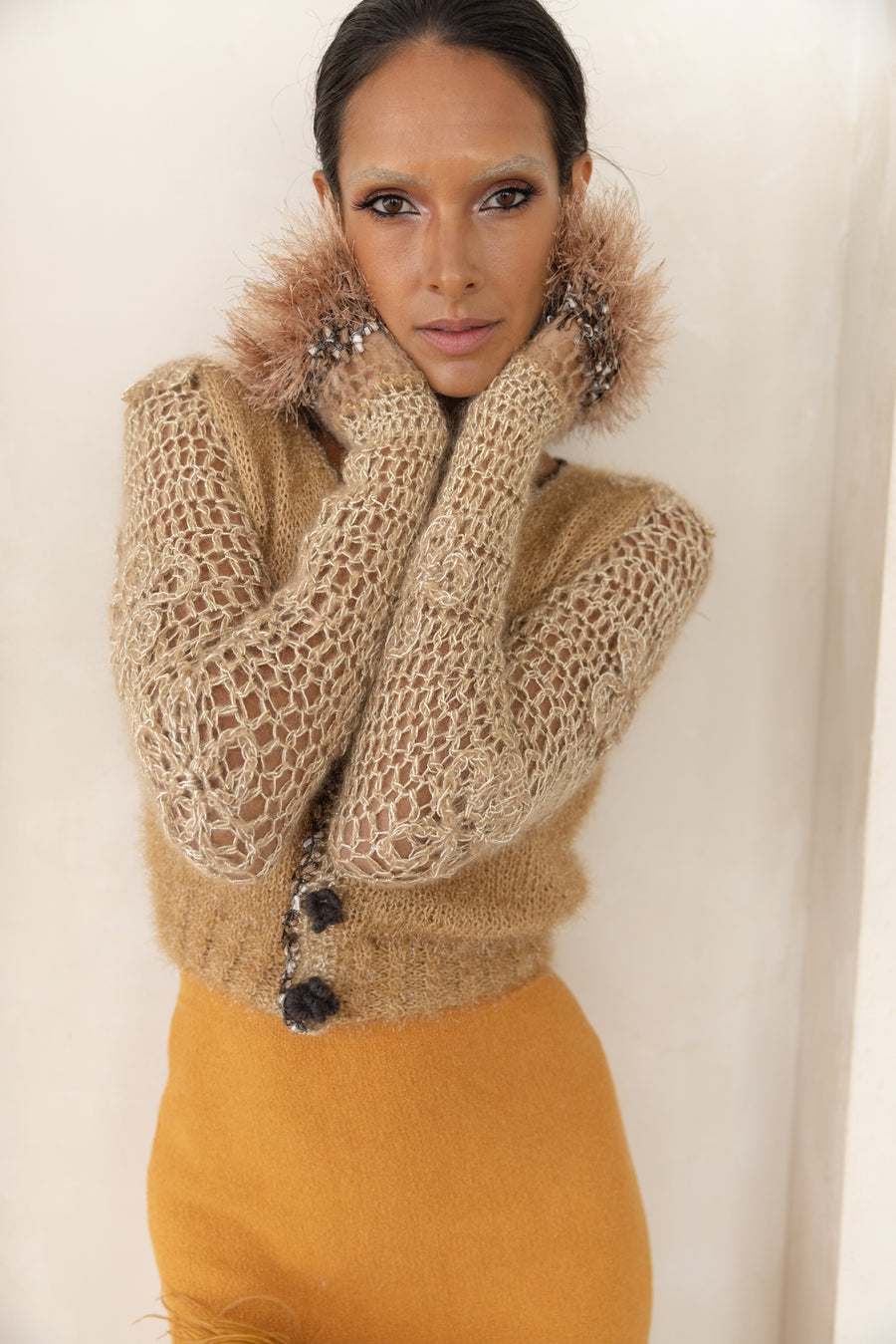 andreeva brown handmade knit cardigan