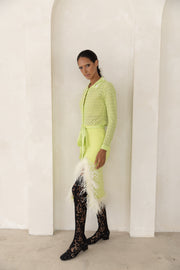 andreeva lime knit skirt with feathers