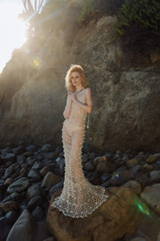 andreeva gold crochet maxi dress