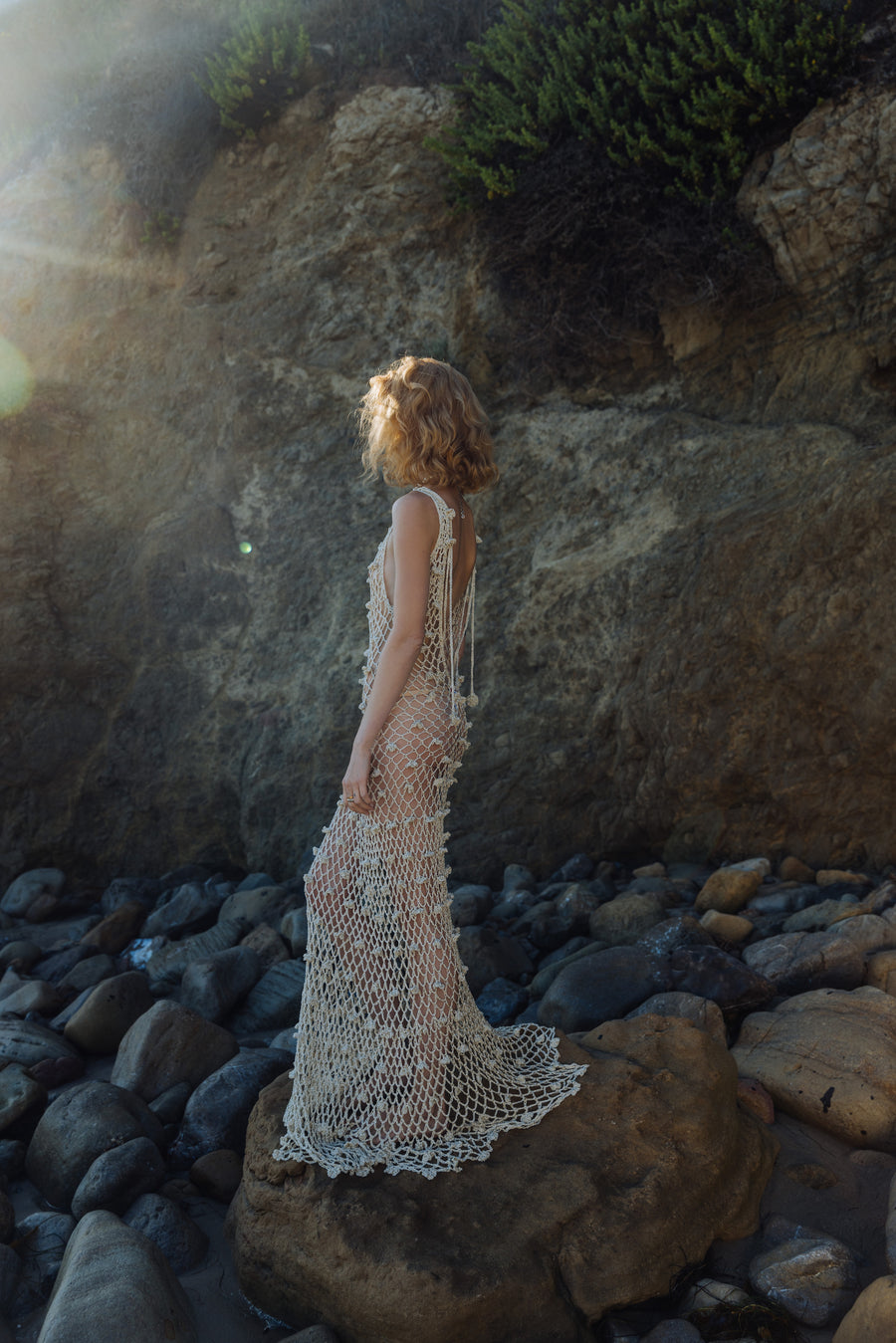 andreeva gold crochet maxi dress