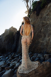 andreeva gold crochet maxi dress