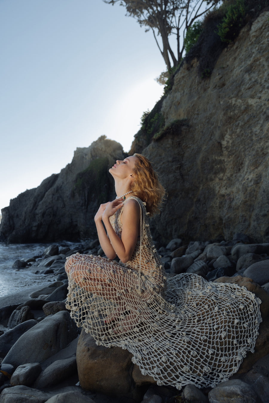 andreeva gold crochet maxi dress