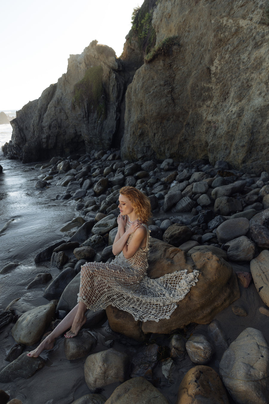 andreeva gold crochet maxi dress