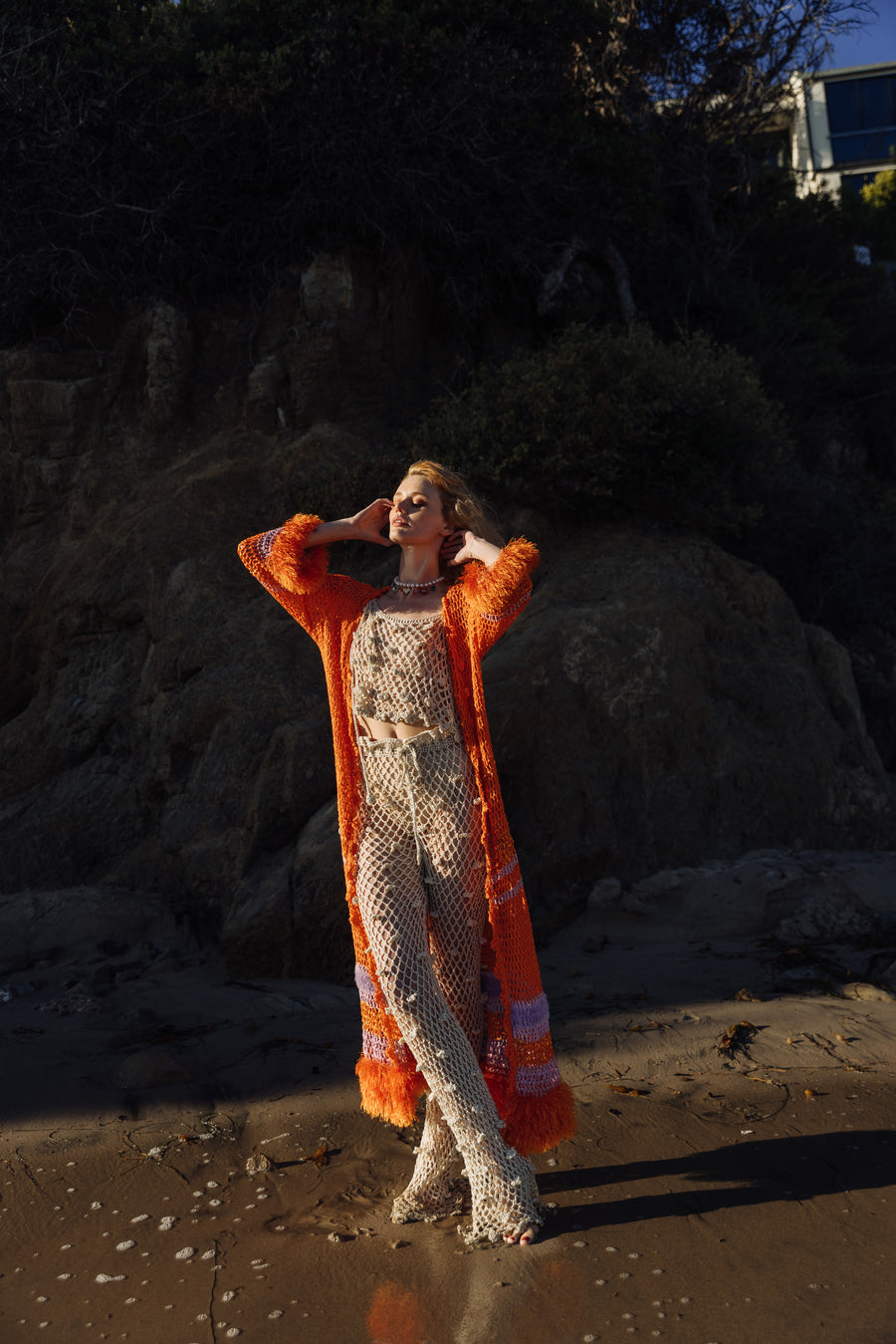 andreeva silver crochet pants