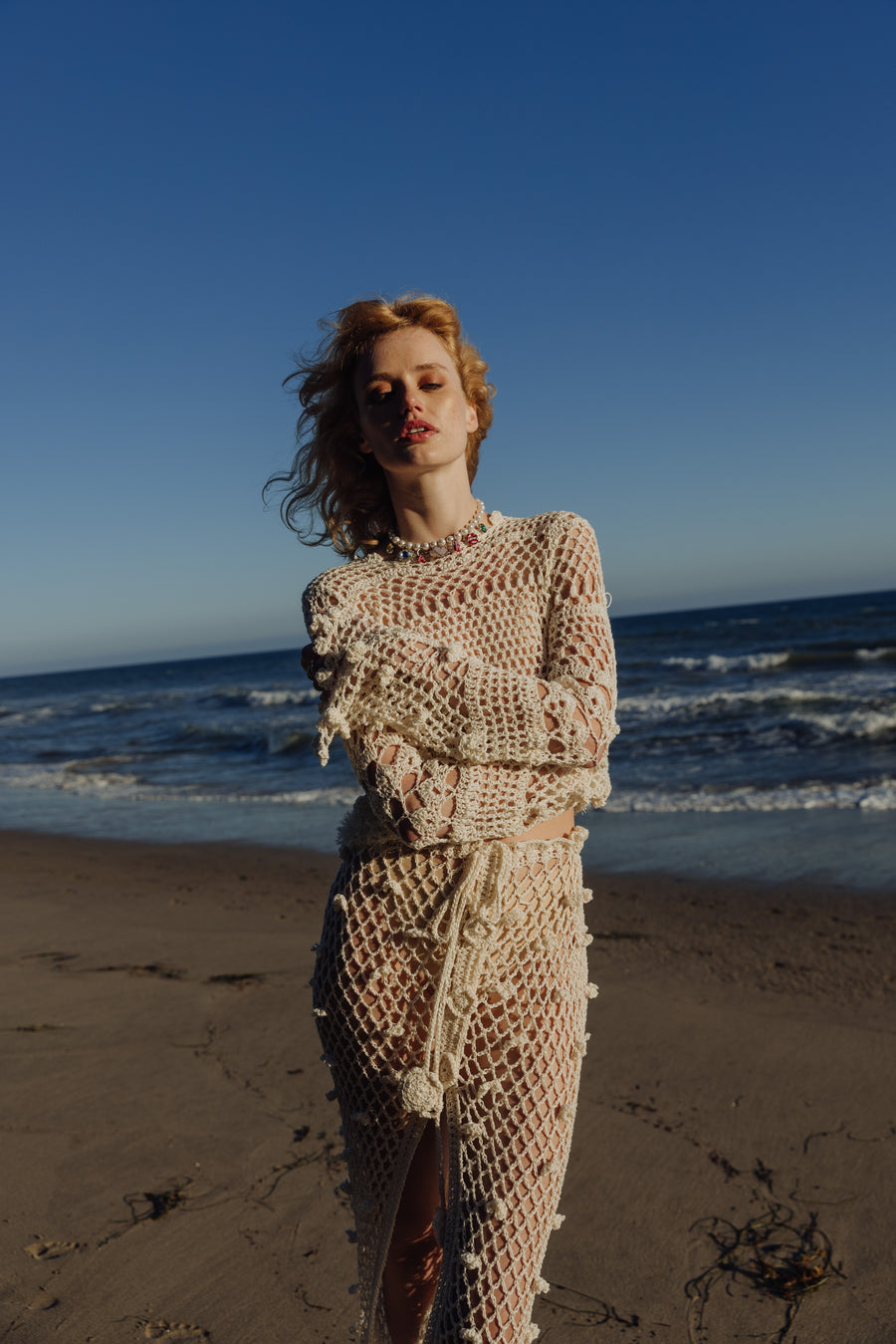andreeva white crochet skirt