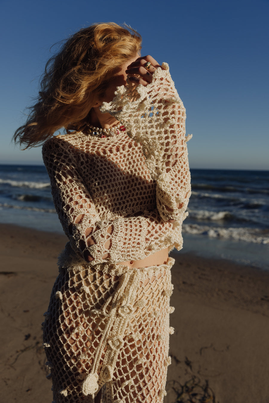 andreeva white crochet skirt