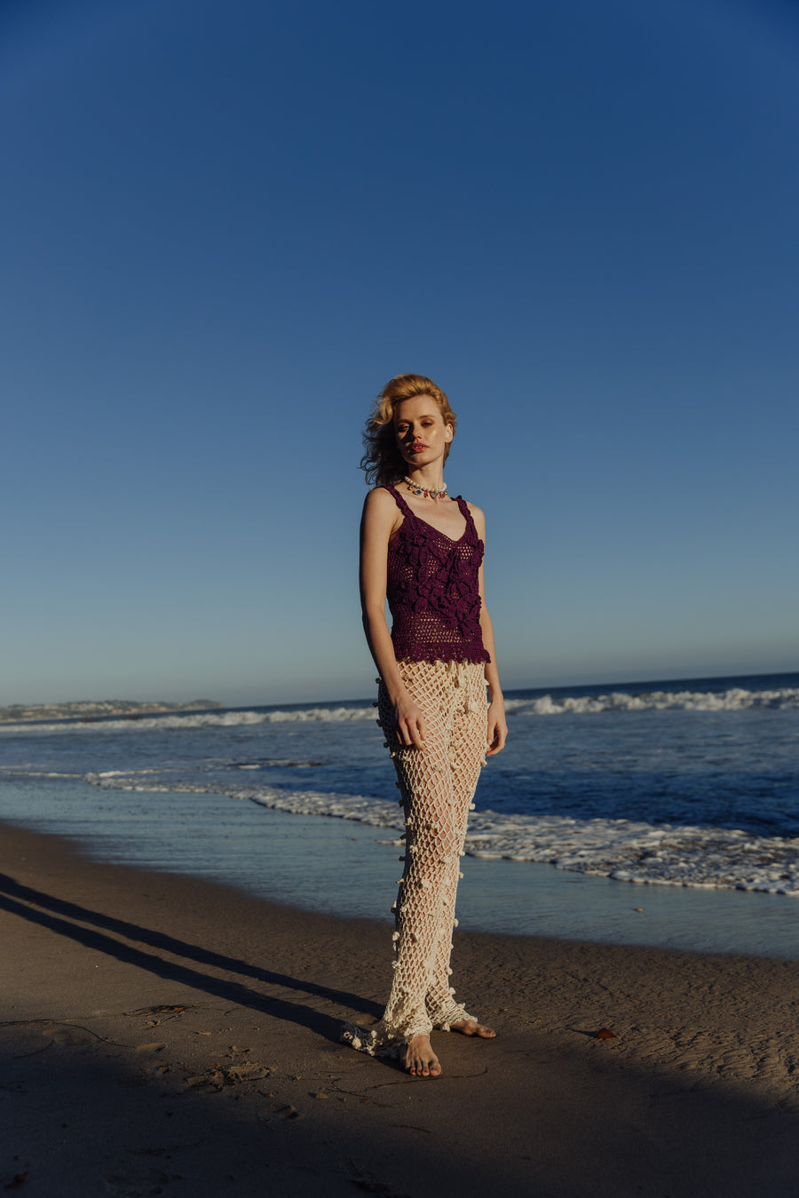 andreeva metallic crochet pants