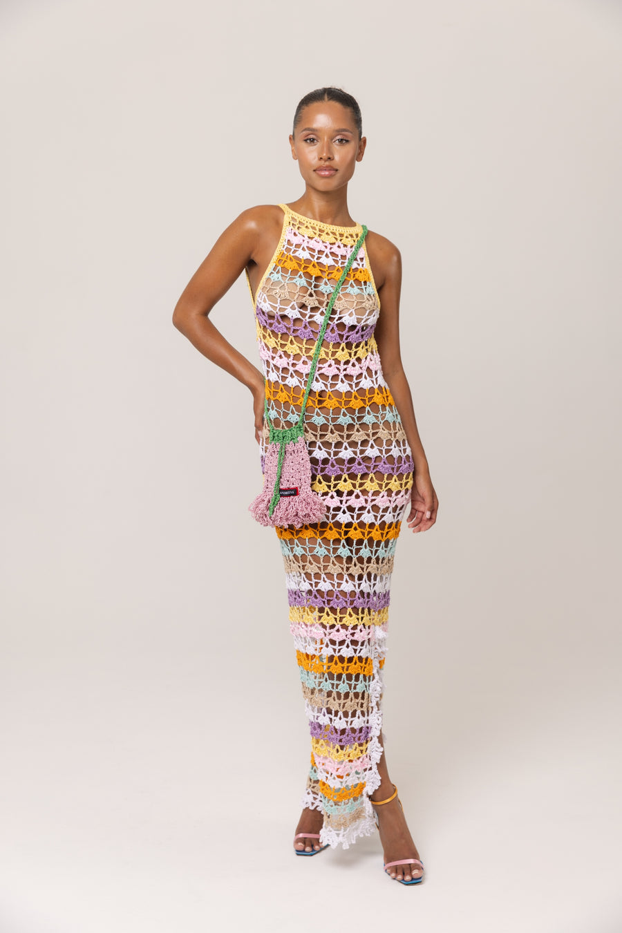 andreeva women's multicolor maxi crochet  dress
