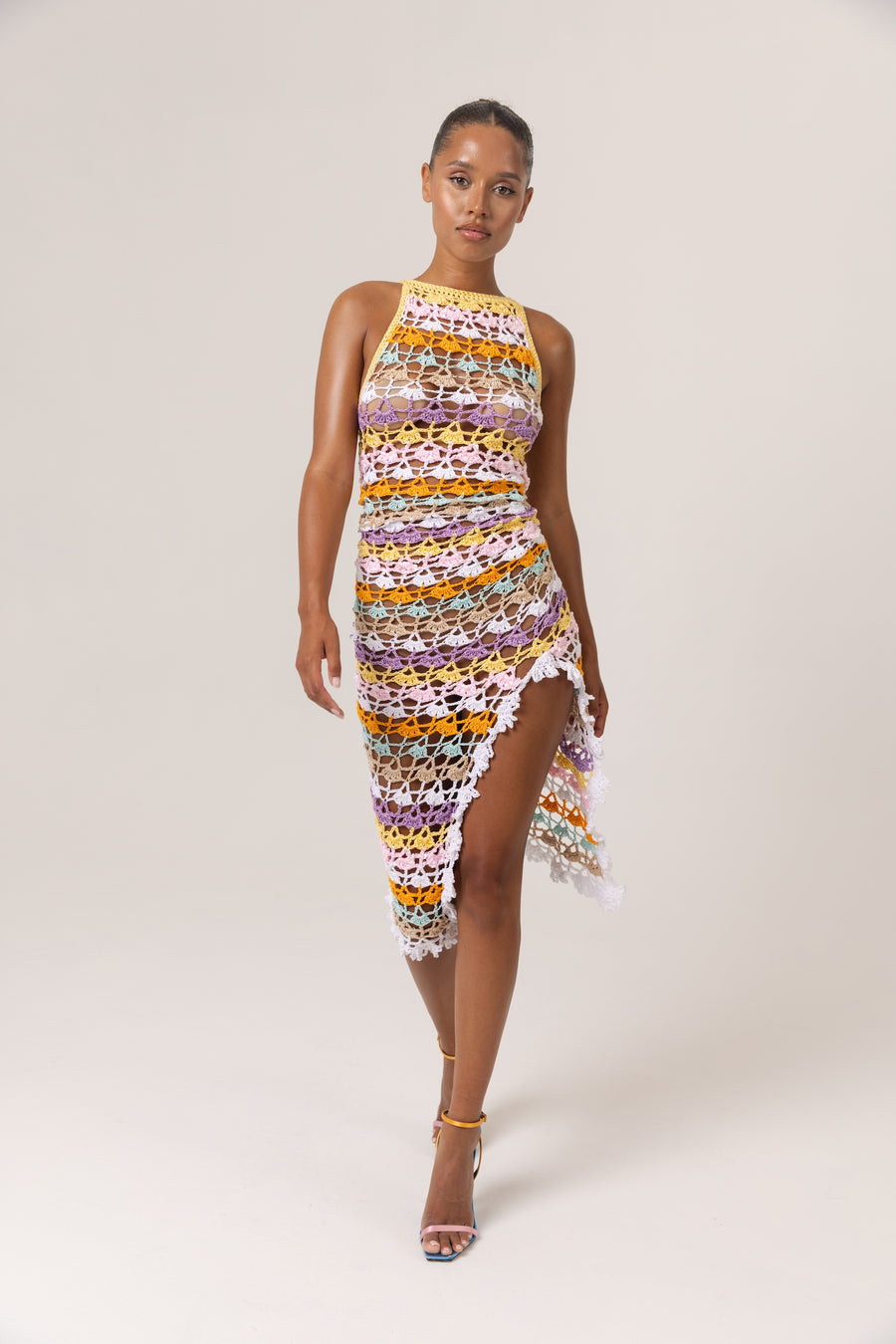 andreeva womens multicolor midi crochet dress
