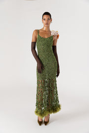 andreeva knit maxi green crochet dress