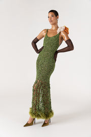 andreeva knit maxi green crochet dress