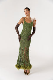 andreeva knit maxi green crochet dress