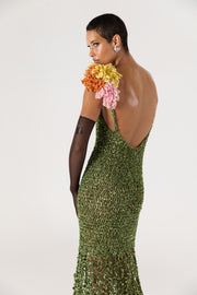 andreeva knit maxi green crochet dress