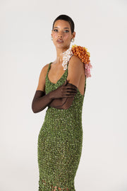 andreeva knit maxi green crochet dress