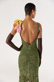 andreeva knit maxi green crochet dress