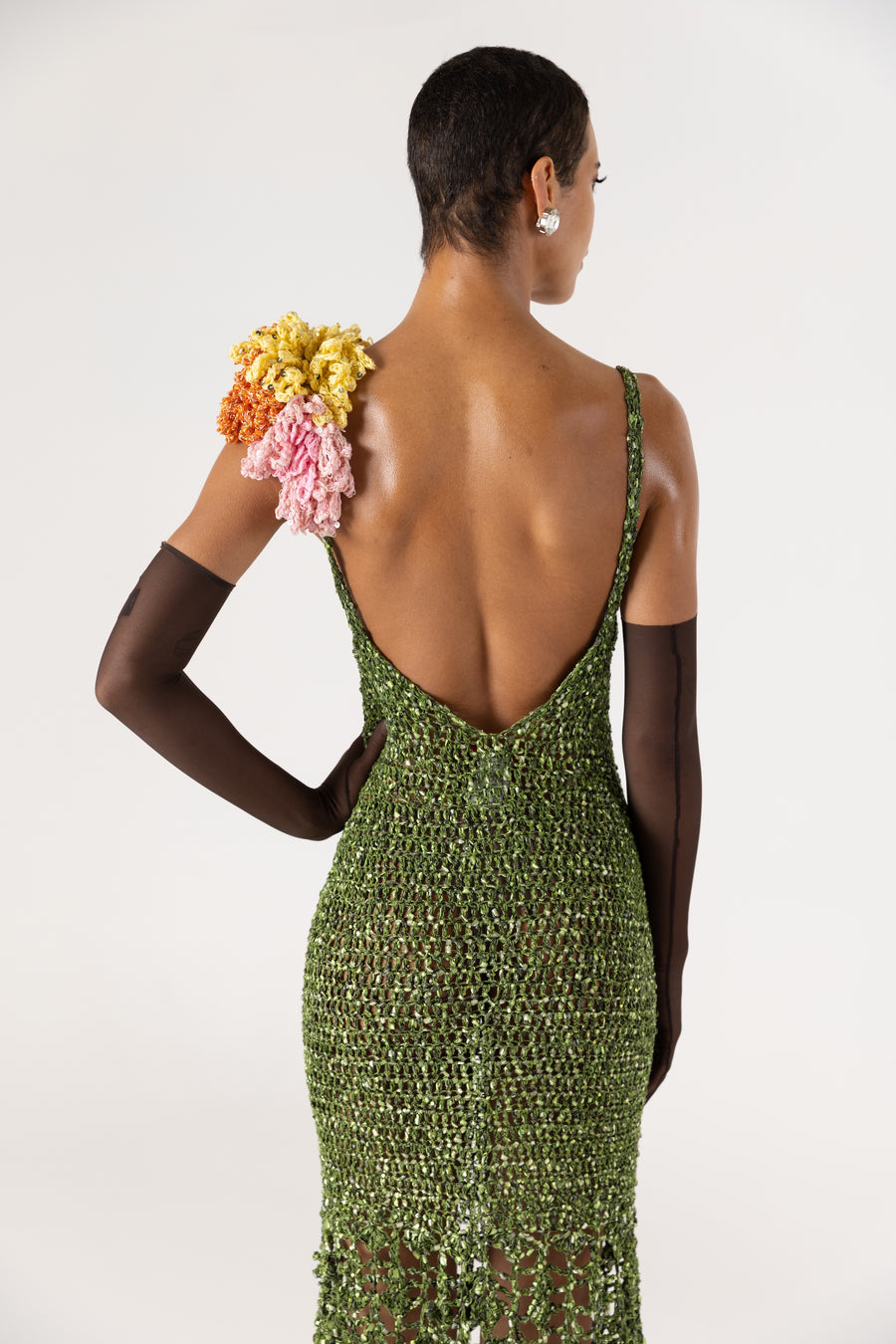 andreeva knit maxi green crochet dress