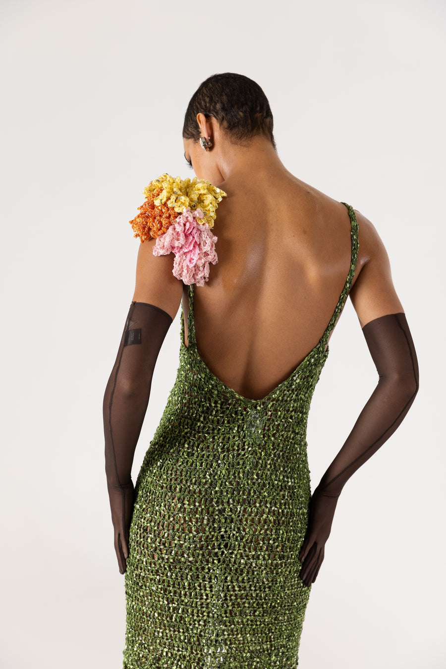 andreeva knit maxi green crochet dress