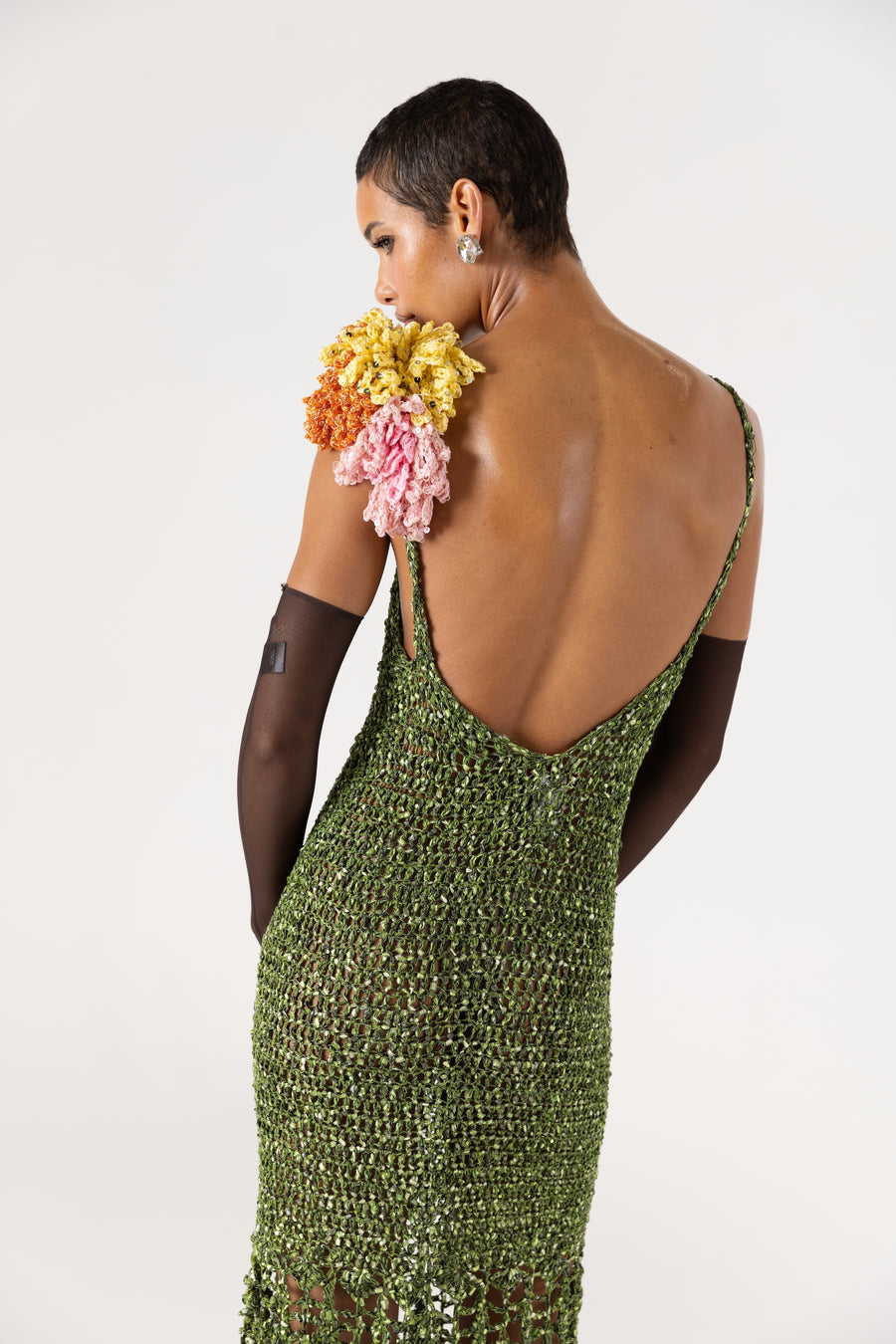 andreeva knit maxi green crochet dress