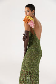 andreeva knit maxi green crochet dress