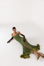 andreeva knit maxi green crochet dress