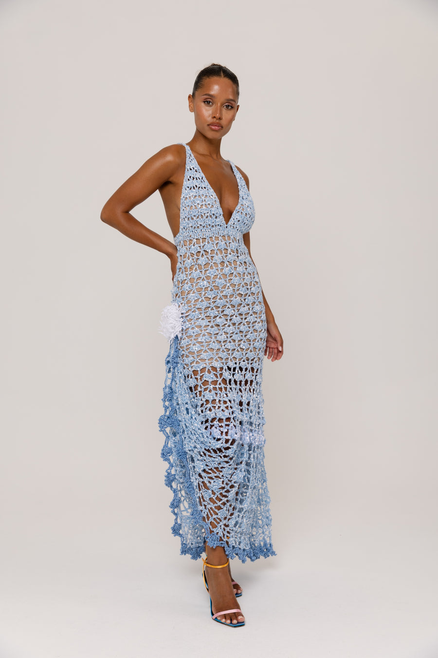 andreeva maxi blue crochet dress