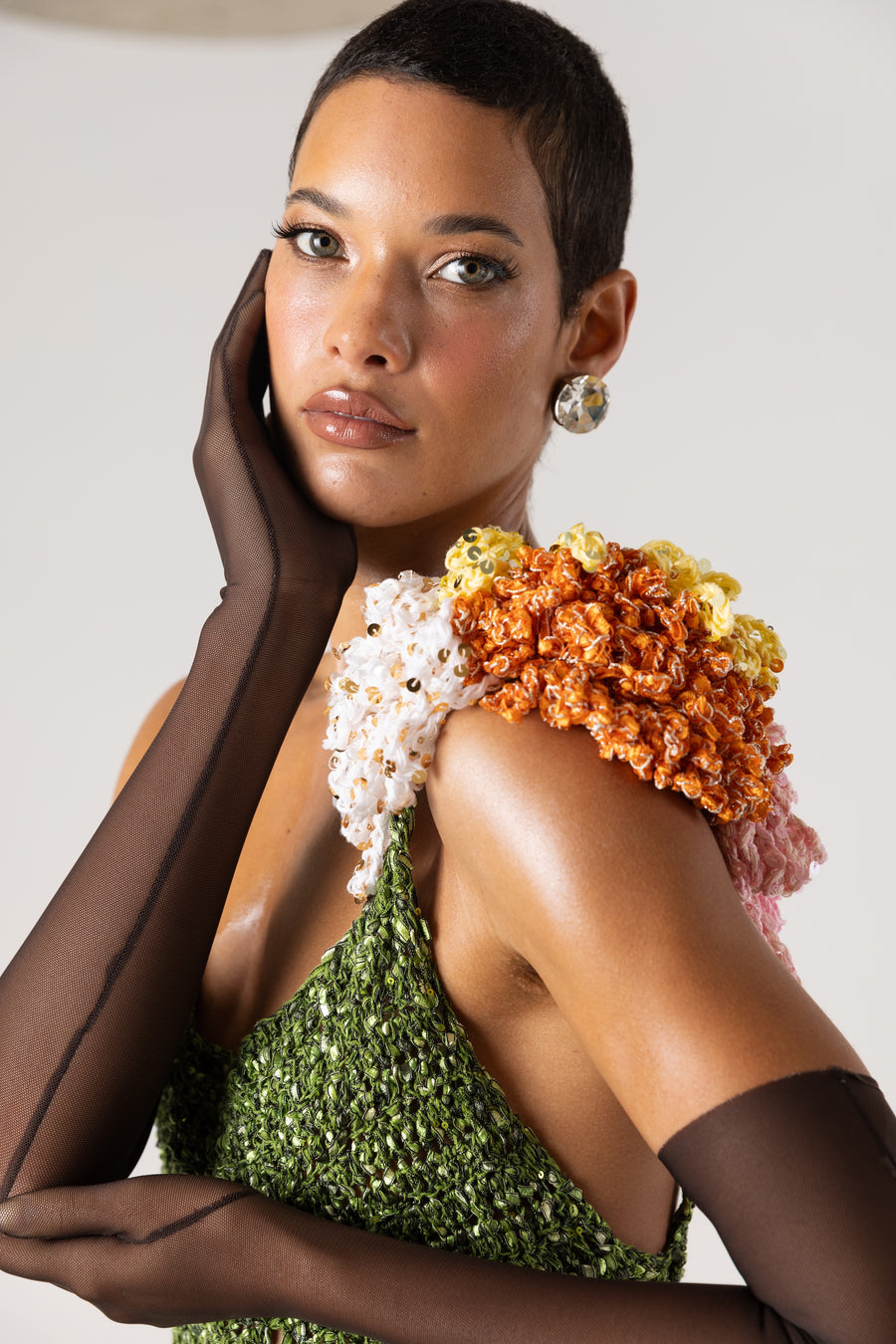 andreeva knit maxi green crochet dress