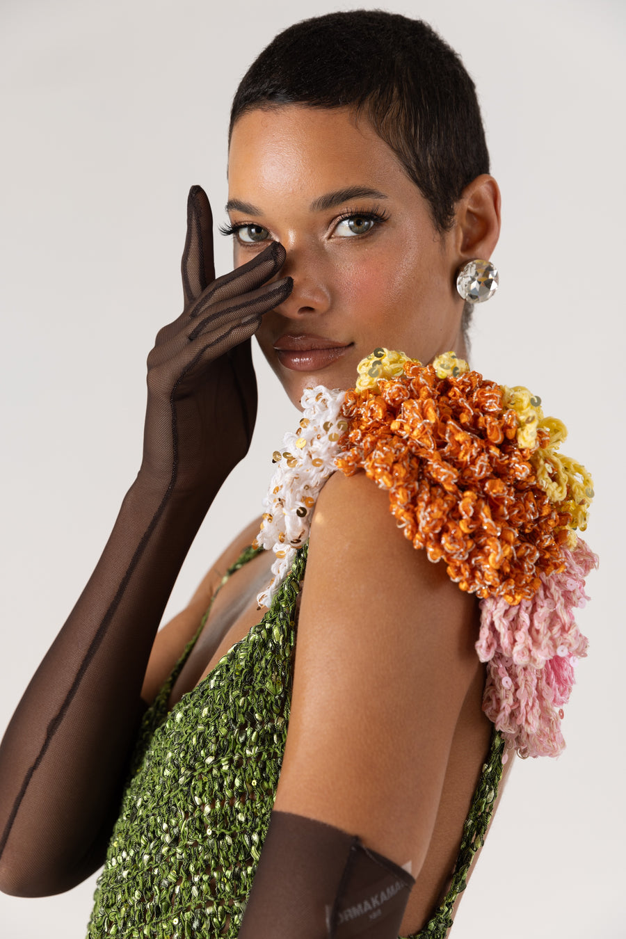 andreeva knit maxi green crochet dress